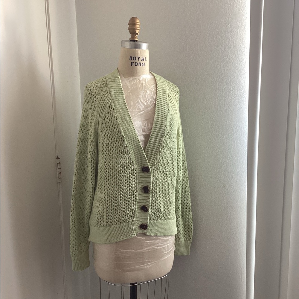 Express Light Green Button-Up Cardigan